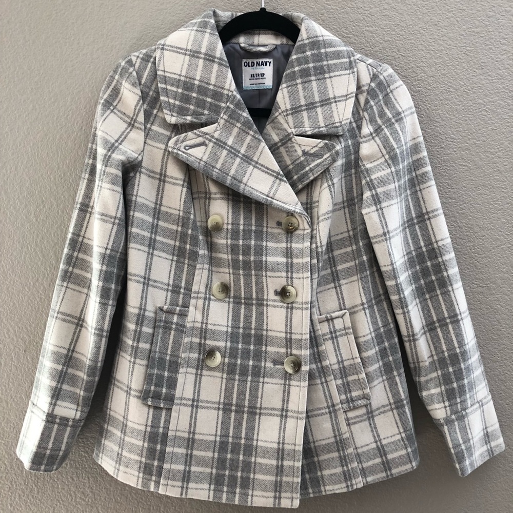 Old Navy Double Breasted Plaid Peacoat